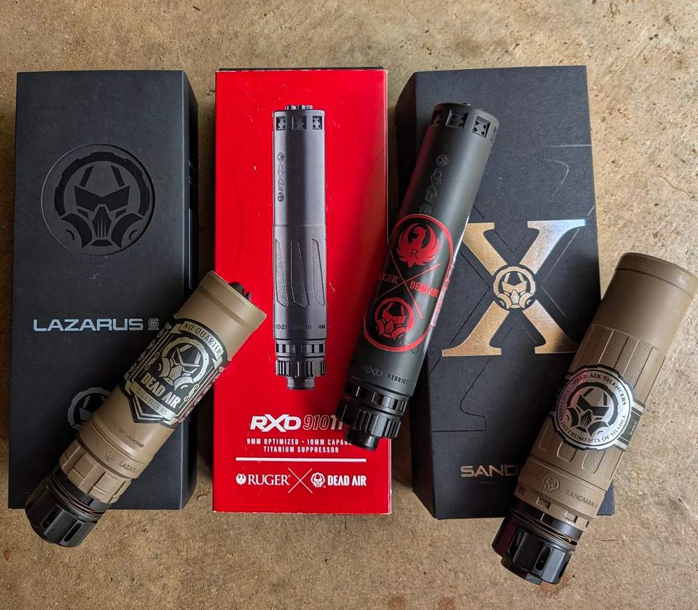 Dead Air suppressor lineup with packaging
